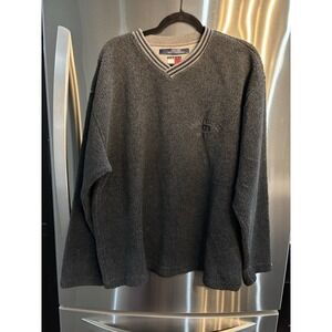 Tommy Jeans Fleece Pullover Mens Size XL Gray‎ Hook Loop Sherpa Hilfiger VINTAGE